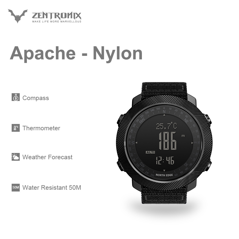 (Nylon Version) North Edge Apache Men's sport Digital watch Hours Running Swimming Military Army watches Altimeter Barometer Compass waterproof 50m