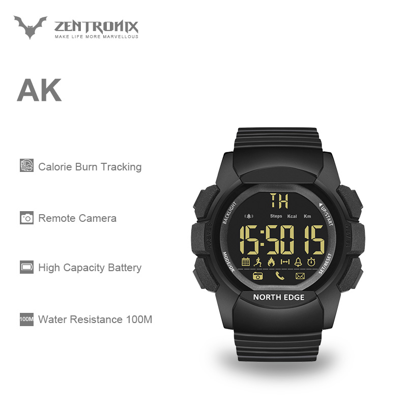 North Edge AK Men's Watch Military Water Resistant 100M Sport Watch Army Led Digital Wrist Stopwatches For Male For IOS Android