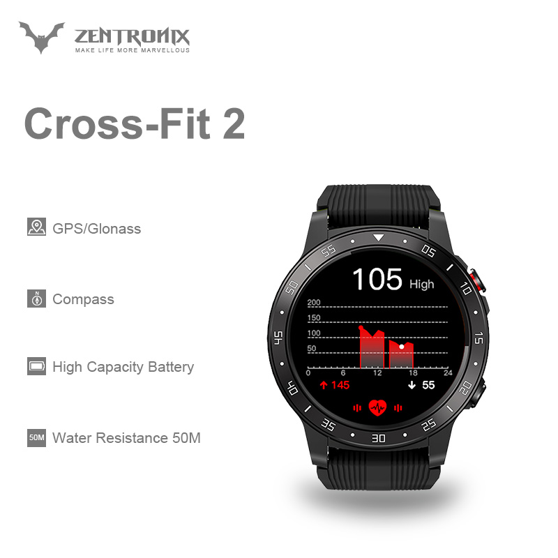 North Edge Cross Fit 2 Men's Smart Watch GPS Full Screen Heart Rate Blood Pressure Sports Watch Altimeter Barometer Compass IOS Android